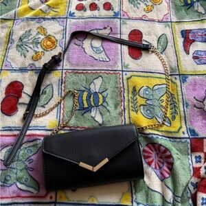 Crossbody Black Faux Leather Gold Hardware Clutch Purse